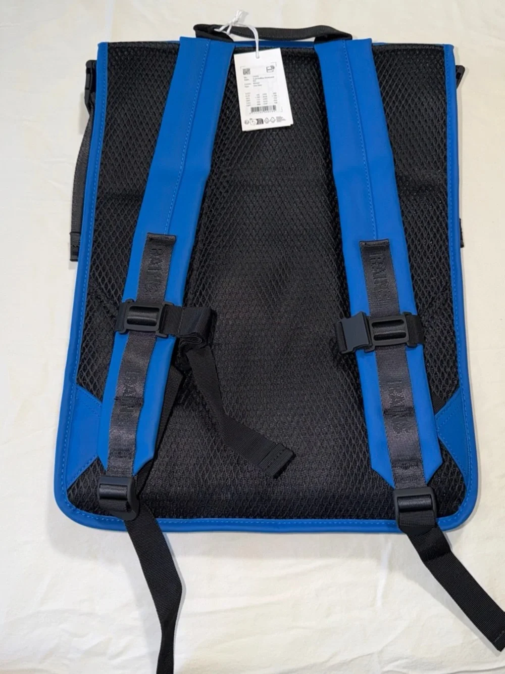 Rains Blue and Black Roll-Top Backpack
